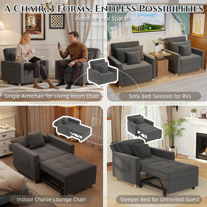 36 Inch Convertible Sleeper Chair GreyTexturedFabric