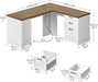 Farmhouse L Shaped Computer Desk, Computer Desk with Power Outlets, 59" Corner Office Desk with Filing Cabinet & Adjustable Shelves, for Home Office, Study, White and Walnut WH150UDN01