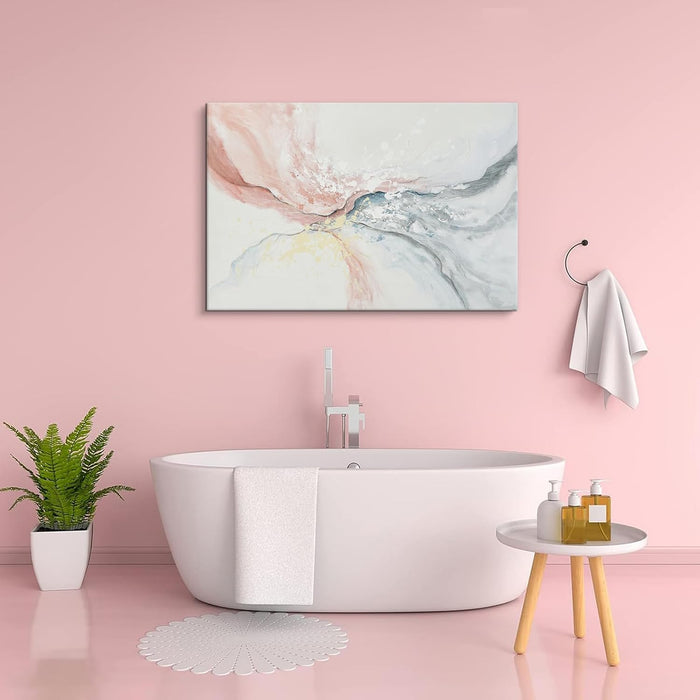 Pink Abstract Canvas Wall Art Blush Pink and Gray Hand Painted Oil Paintings Modern Water Flow Shape Artwork for Bedroom Living Room Kitchen Office Decoration 36" X 24"