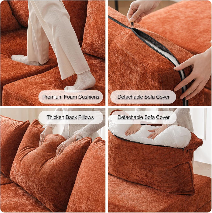 135'' Modular Sectional Sofa with All Seats Storage, Oversized U Shaped Couch for Living Room,4-Seater Comfy Cloud Couch with Movable Ottoman,Big Sectional for Bedroom,Velet,Orange