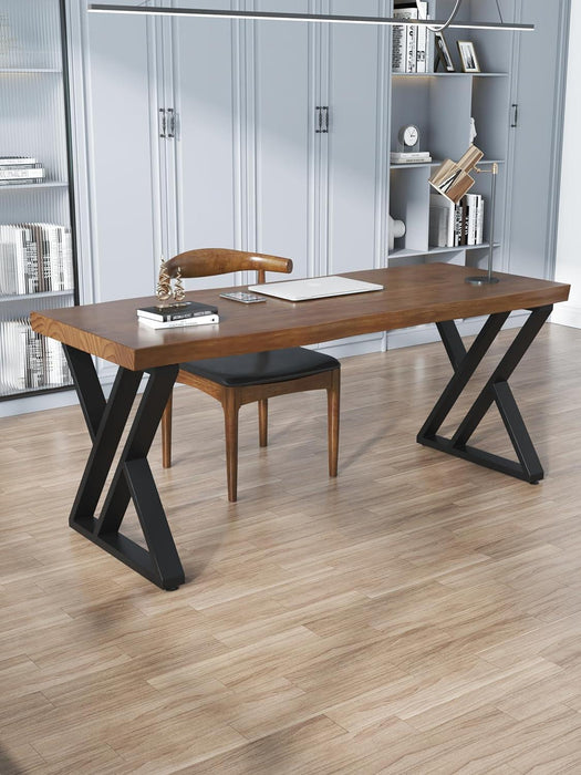 Solid Wood Desk FiftyFiveInchWide Matte Brown RusticAgedOak