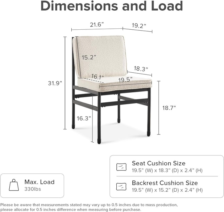 Odelia Dining Chairs, Kitchen Chairs, Dining Room Chairs, Black Dining Chairs, Sturdy Bifma-Certified Rust-Free Metal Frame and Removable Cushion Covers (2, Pearl White Boucle, One Size)