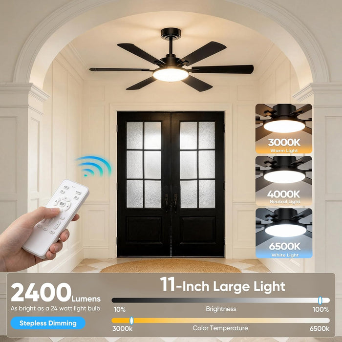 52Inch Black Ceiling Fan With DimmableLED MemoryFunction