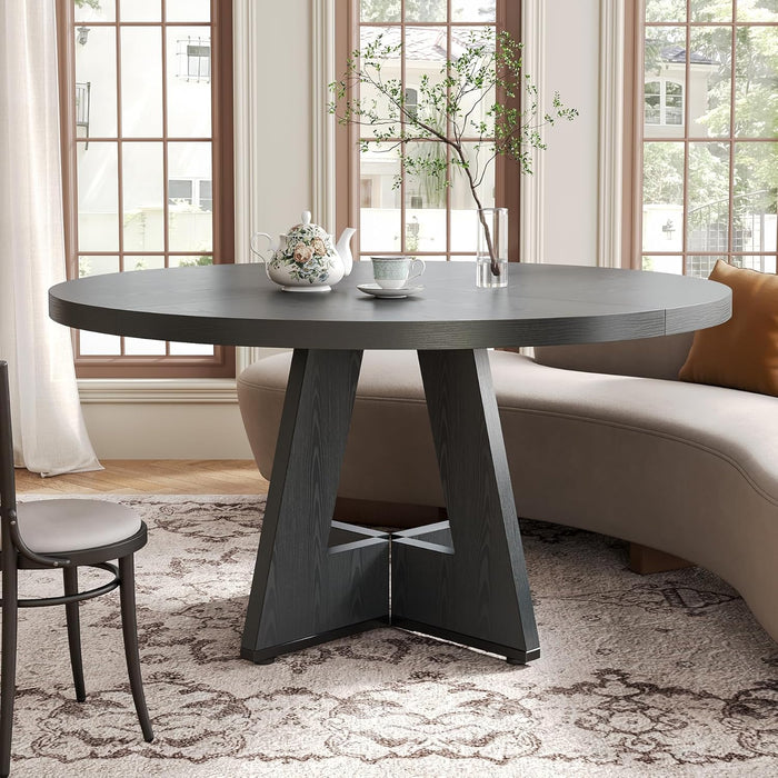 round Dining Table for 4-6 People, 47 Inches Dining Room Table with Wooden Pedestal Base, Black Dinner Table, Circle Kitchen Table for Dining Room, Kitchen, Living Room(Table Only)