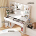 Makeup Vanity Desk with Mirror and Adjustable 10 LED Bulbs, White | Vanity Makeup Table with Power Outlets and Hairdryer Rack, Dressing Table with 3 Drawers & 2 Large Cabinet, 3 Color Lighting