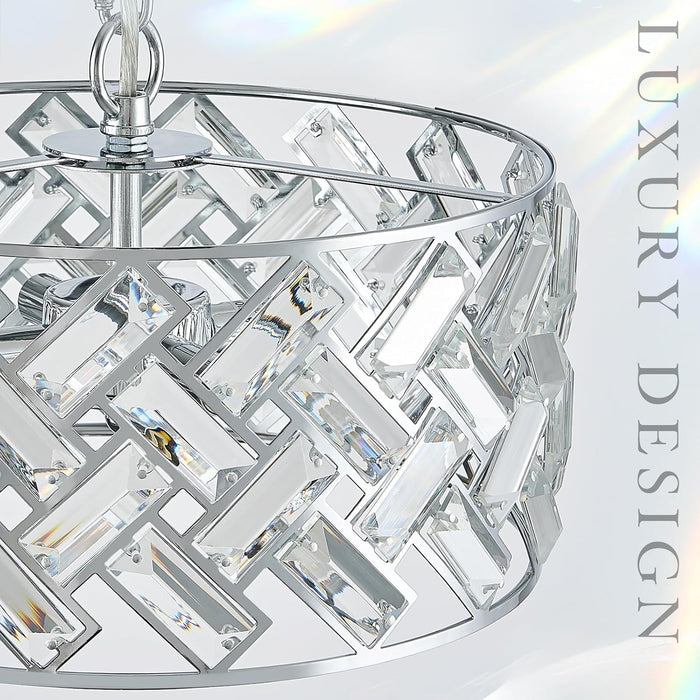 Chrome Crystal Chandeliers, 4-Light Modern Semi Flush Mount Ceiling Light, D12'' Small round Crystal Hanging Pendant Light Fixtures for Dining Room Kitchen Island Entryway Hallway