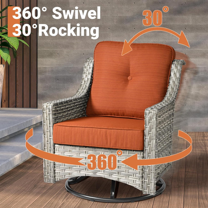 5 Piece Outdoor Patio Furniture with 3 Seat Sofa,Rattan Wicker Coversation Set with Swivel Rocking Chair,Balcony Sofa Set with Shiny Table for outside Porch Backyard Pool,Orange