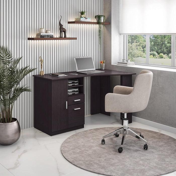 Classic Espresso Office Desk with Storage Shelves and Drawers - ShipItFurniture