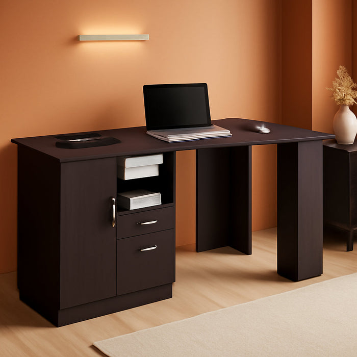 Classic Espresso Office Desk with Storage Shelves and Drawers - ShipItFurniture
