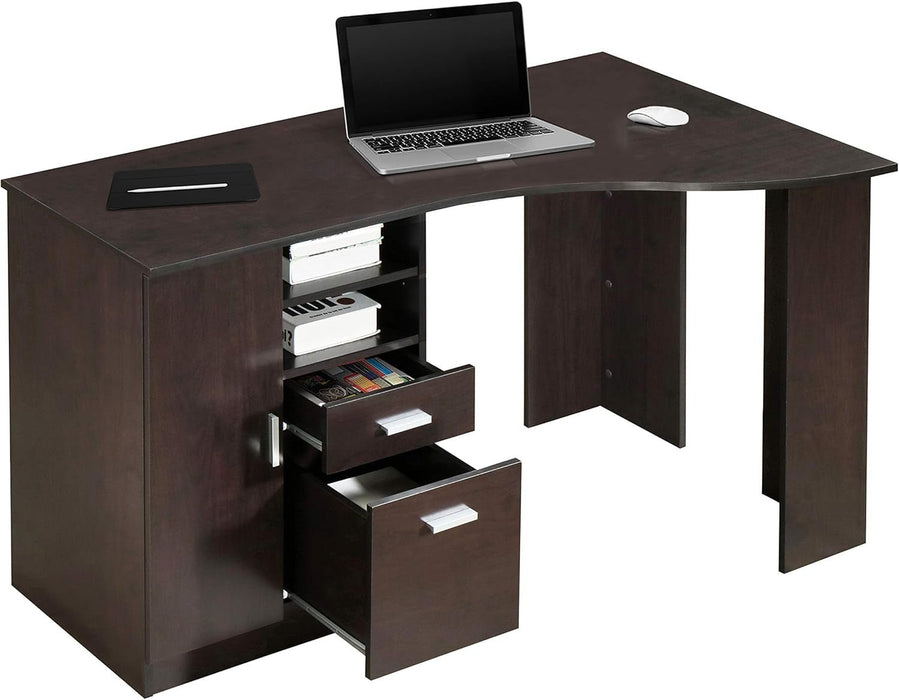 Classic Espresso Office Desk with Storage Shelves and Drawers - ShipItFurniture
