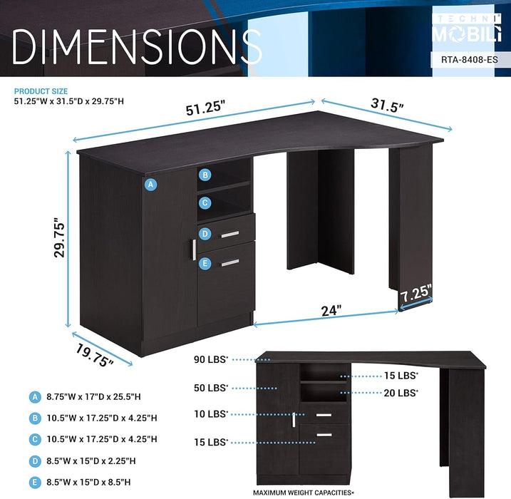 Classic Espresso Office Desk with Storage Shelves and Drawers - ShipItFurniture
