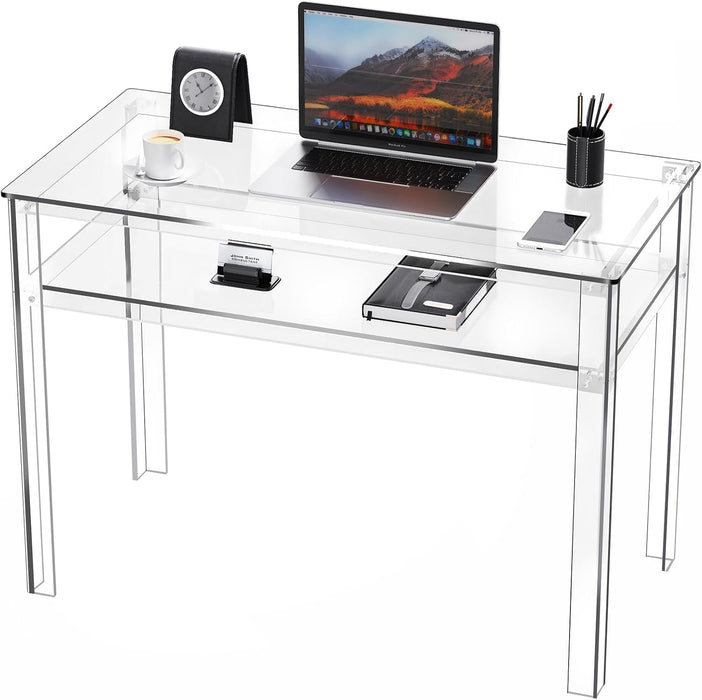 Clear Acrylic Desk with Open Storage for Home Office - ShipItFurniture