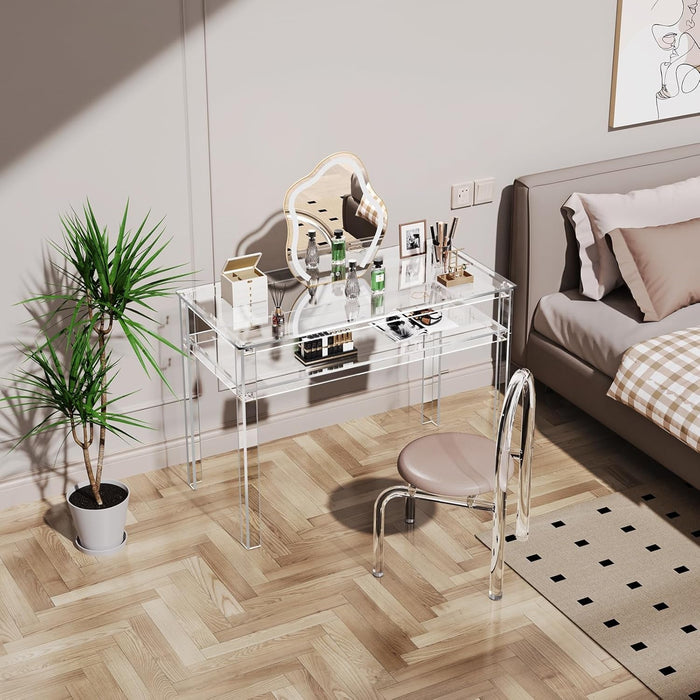 Clear Acrylic Desk with Open Storage for Home Office - ShipItFurniture