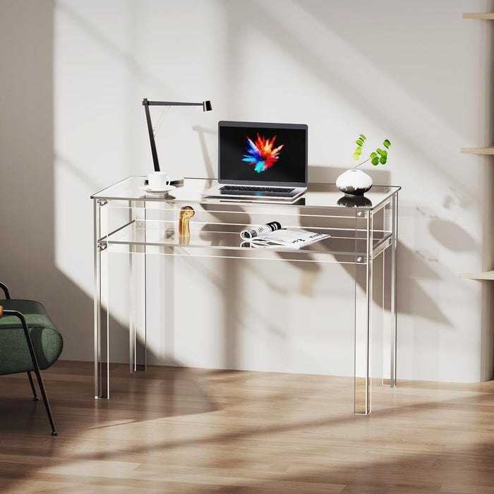 Clear Acrylic Desk with Open Storage for Home Office - ShipItFurniture