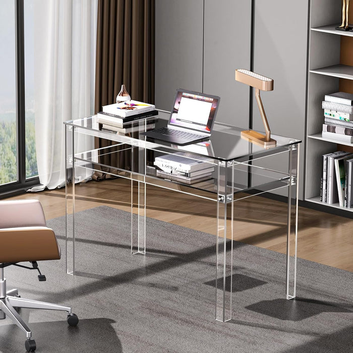 Clear Acrylic Desk with Open Storage for Home Office - ShipItFurniture