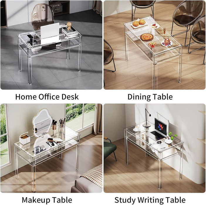 Clear Acrylic Desk with Open Storage for Home Office - ShipItFurniture