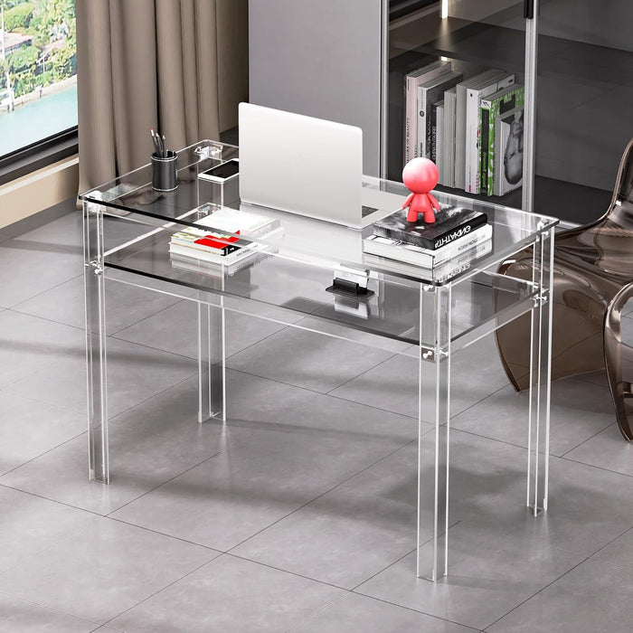 Clear Acrylic Desk with Open Storage for Home Office - ShipItFurniture