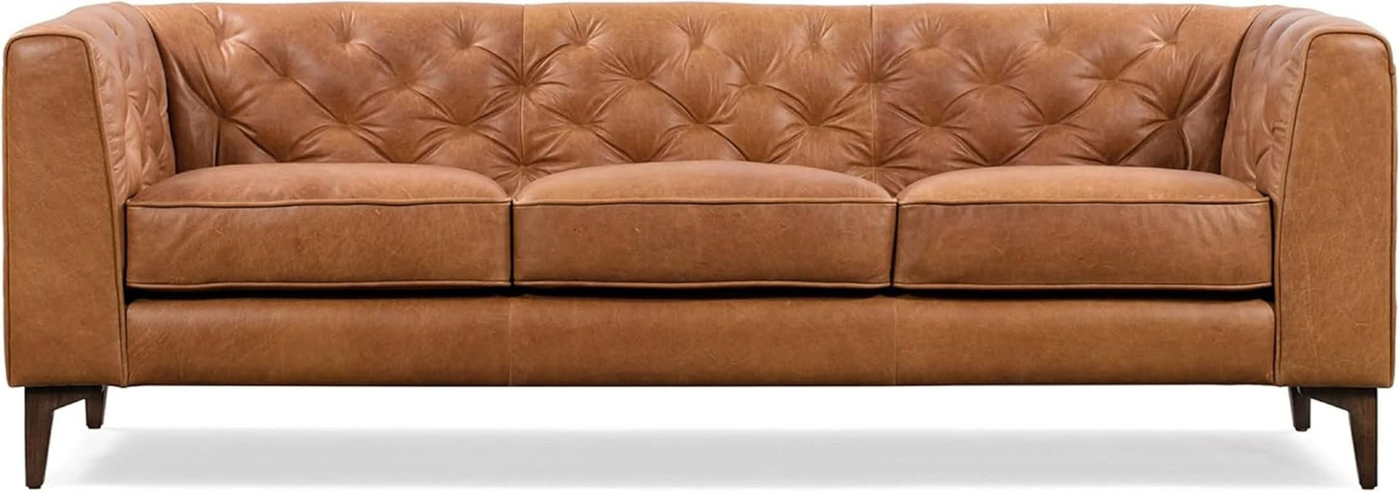Cognac Tan Leather Sofa with Tufted Back Design - ShipItFurniture