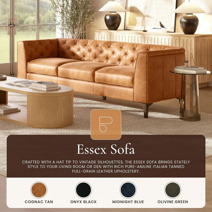 Cognac Tan Leather Sofa with Tufted Back Design - ShipItFurniture