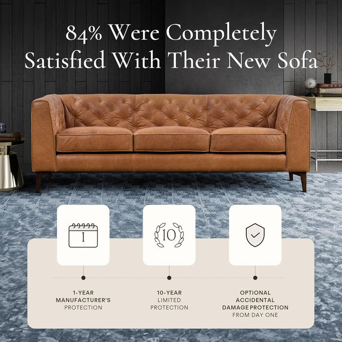 Cognac Tan Leather Sofa with Tufted Back Design - ShipItFurniture