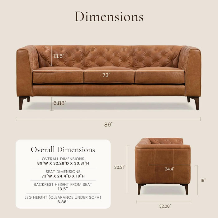 Cognac Tan Leather Sofa with Tufted Back Design - ShipItFurniture