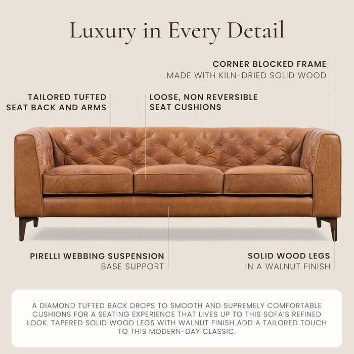 Cognac Tan Leather Sofa with Tufted Back Design - ShipItFurniture