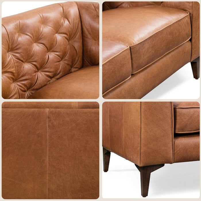Cognac Tan Leather Sofa with Tufted Back Design - ShipItFurniture