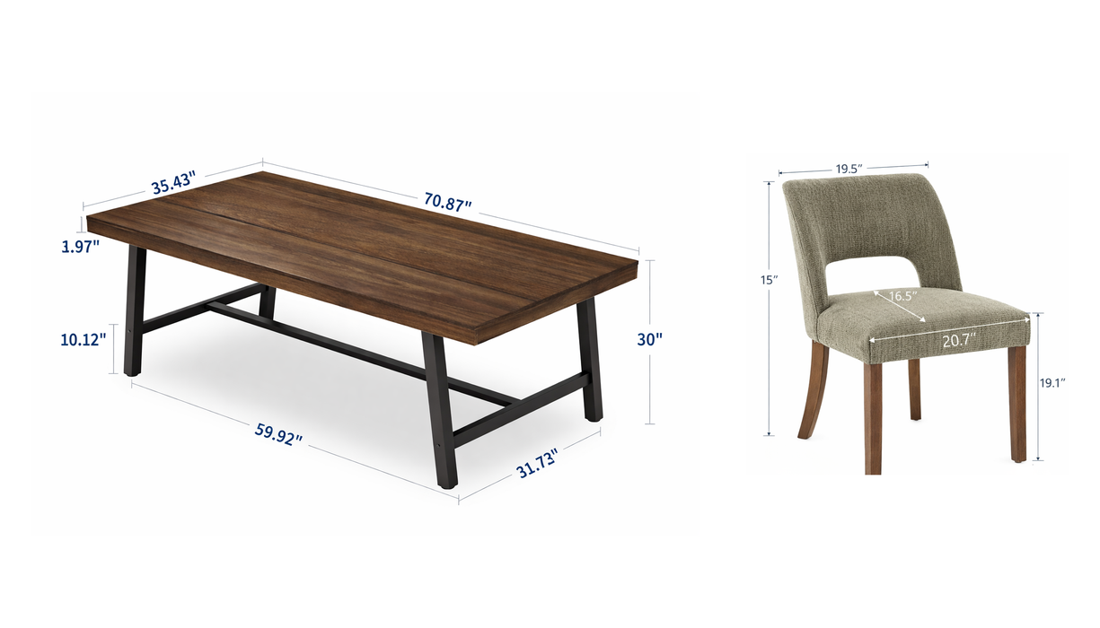 Natural Wood Dining Table with 6 Upholstered Chairs Dining Set (Table + Chairs)