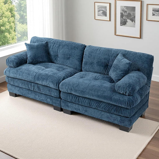 Comfortable Blue Sectional Couch Sofa with Two Pillows - ShipItFurniture