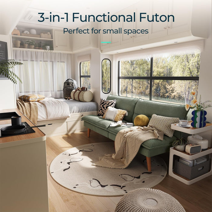 Comfortable Green Futon Sofa Bed with Adjustable Backrest - ShipItFurniture