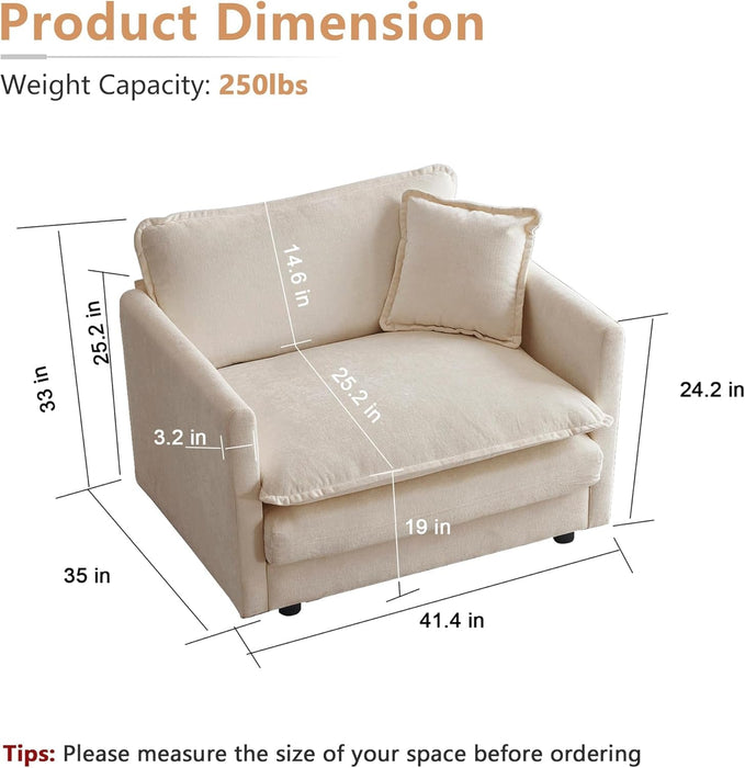 Comfy Chenille Sofa Chair with Toss Pillow Light Coffee - ShipItFurniture