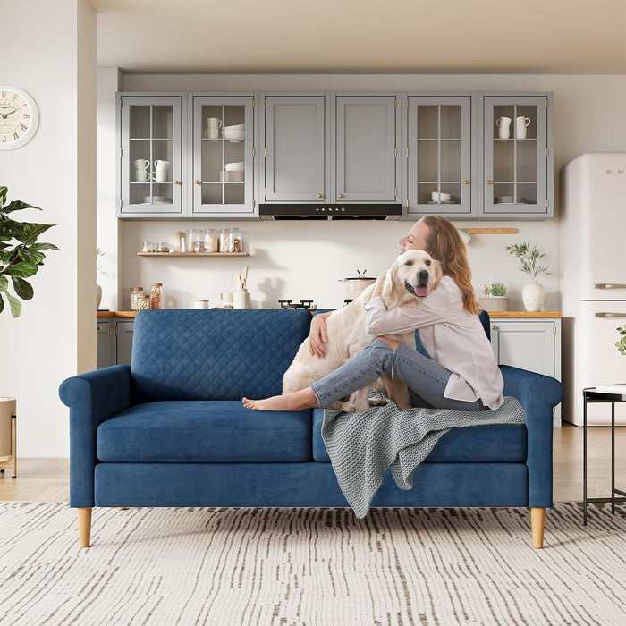 Comfy Mid - Century Modern 65 Inch Blue Loveseat Sofa - ShipItFurniture