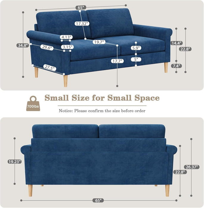Comfy Mid - Century Modern 65 Inch Blue Loveseat Sofa - ShipItFurniture