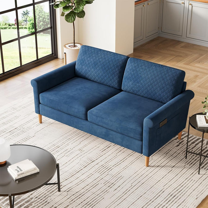 Comfy Mid - Century Modern 65 Inch Blue Loveseat Sofa - ShipItFurniture