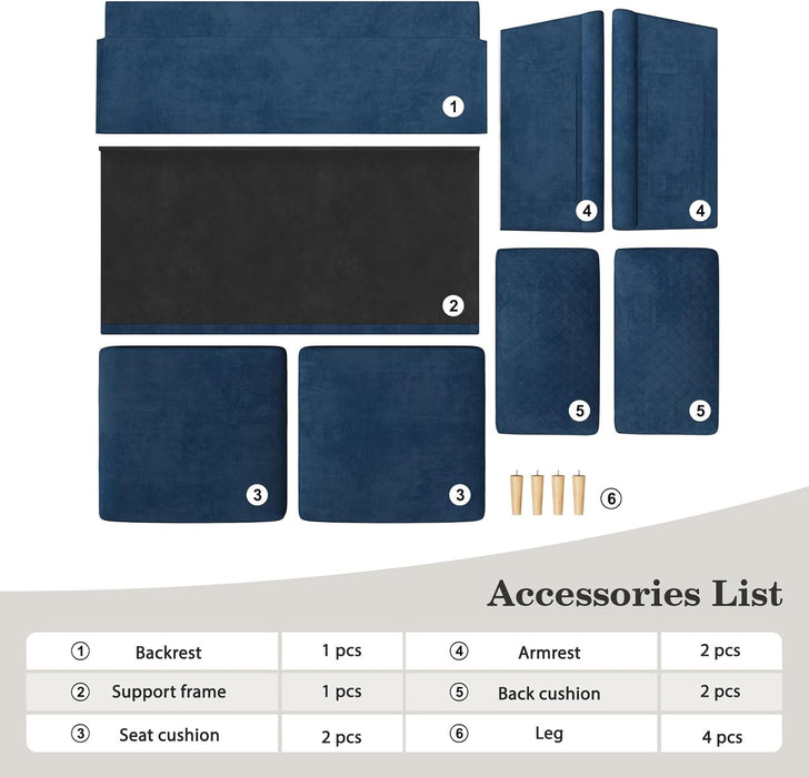 Comfy Mid - Century Modern 65 Inch Blue Loveseat Sofa - ShipItFurniture