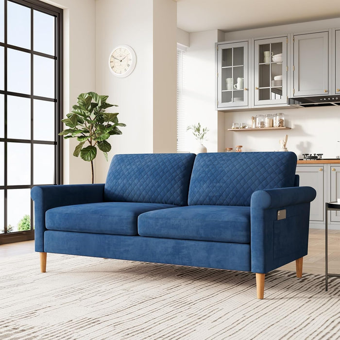 Comfy Mid - Century Modern 65 Inch Blue Loveseat Sofa - ShipItFurniture