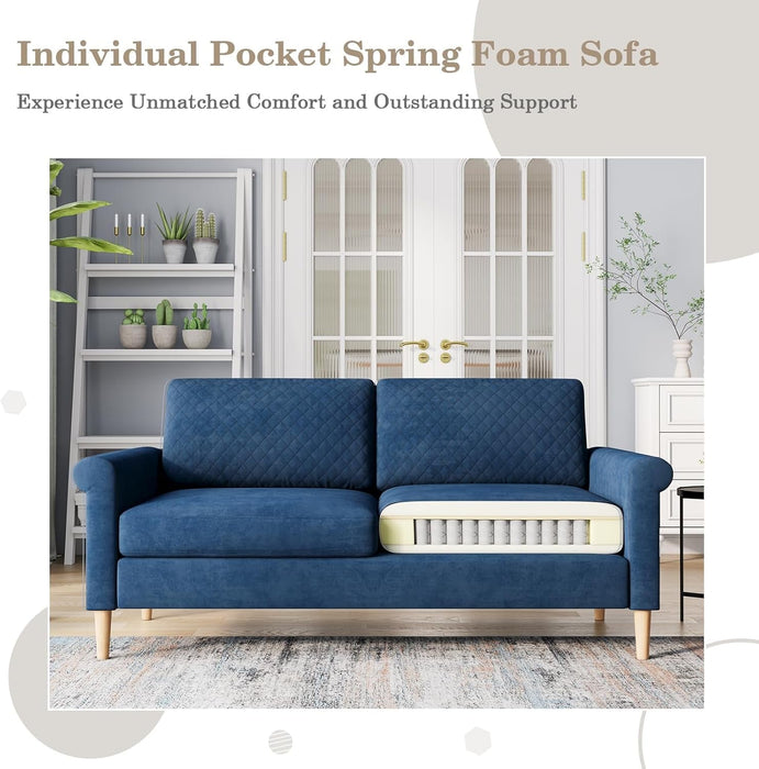 Comfy Mid - Century Modern 65 Inch Blue Loveseat Sofa - ShipItFurniture