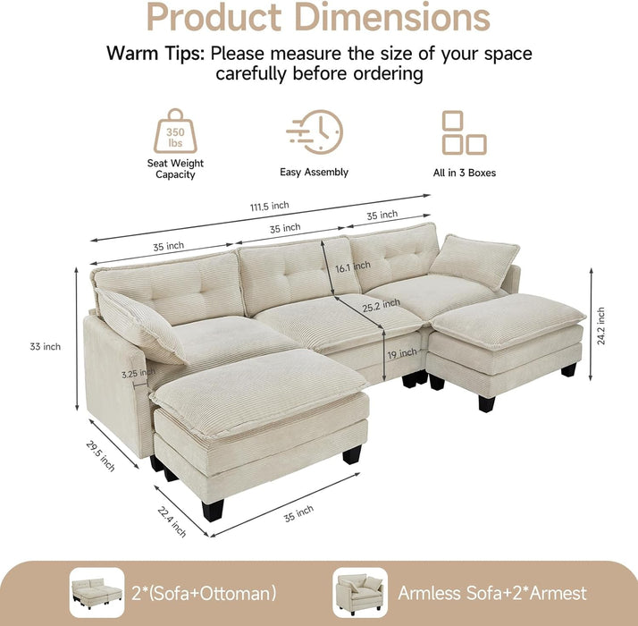 Comfy Modular Sectional Sofa With Movable Ottomans - ShipItFurniture