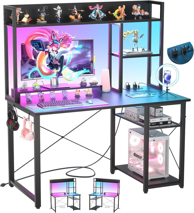 Compact Gaming Desk with LED Lights and Storage Shelves - ShipItFurniture