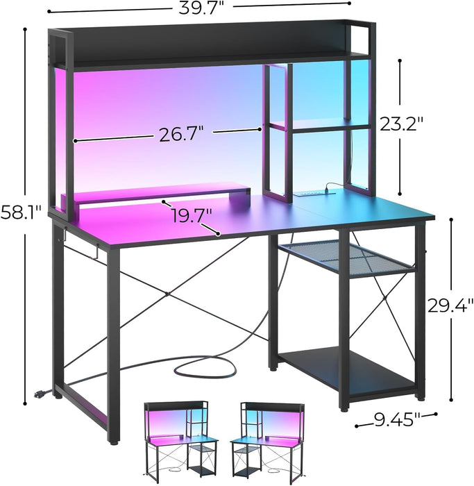 Compact Gaming Desk with LED Lights and Storage Shelves - ShipItFurniture