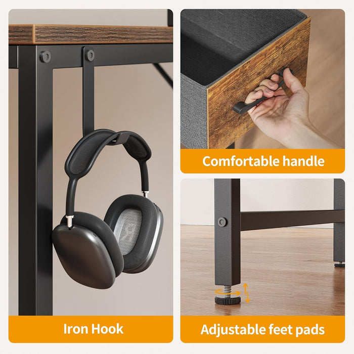 Compact Rustic Brown Computer Desk with Ample Storage - ShipItFurniture