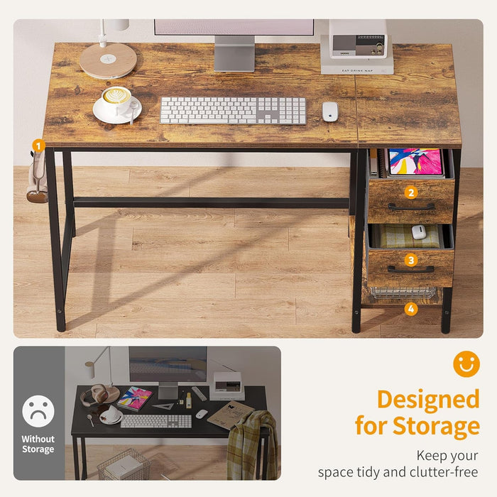 Compact Rustic Brown Computer Desk with Ample Storage - ShipItFurniture