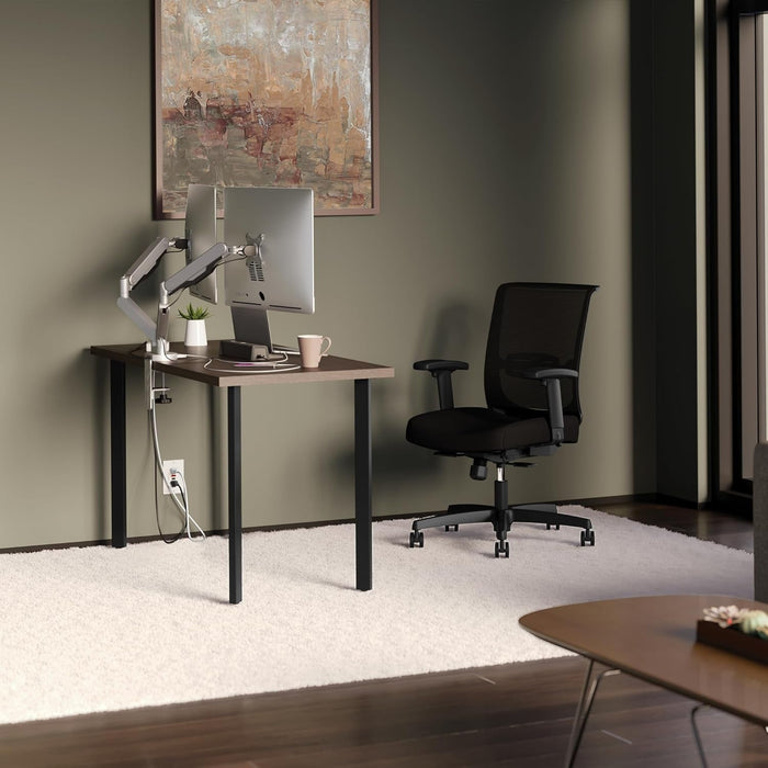 Compact Walnut Computer Desk with Black Base for Small Spaces - ShipItFurniture