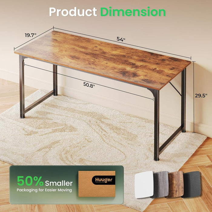 Computer Desk, 55 Inch Home Office Desk, Gaming Writing Work from Home Study Desk, Large Legroom, Sturdy Metal Frame, Modern Simple, Rustic Brown - ShipItFurniture