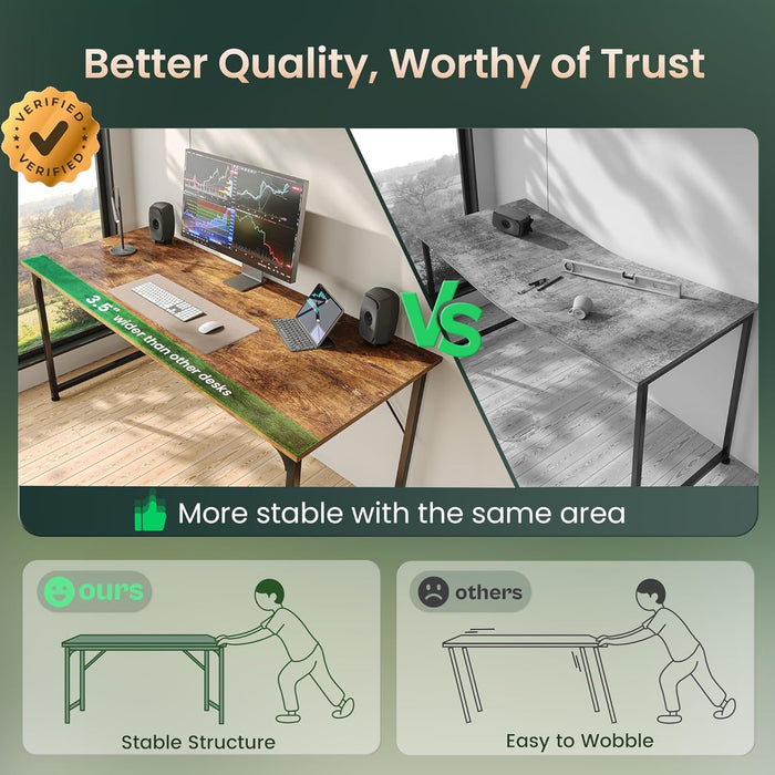 Computer Desk, 55 Inch Home Office Desk, Gaming Writing Work from Home Study Desk, Large Legroom, Sturdy Metal Frame, Modern Simple, Rustic Brown - ShipItFurniture