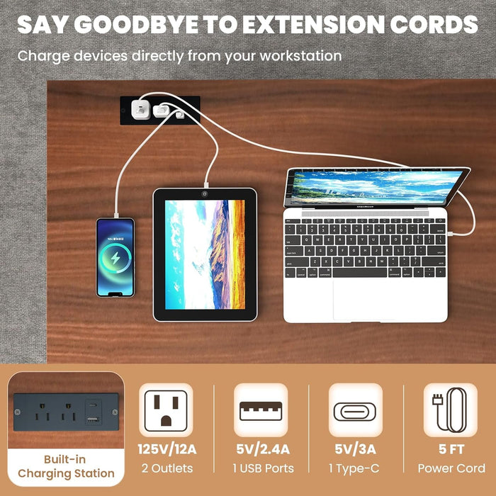 Computer Desk with 2 Drawers, 43” Wooden Home Office Desk with Charging Station, Compact Study Writing Desk, Modern Laptop PC Desk Workstation for Bedroom, Living Room (Walnut) - ShipItFurniture