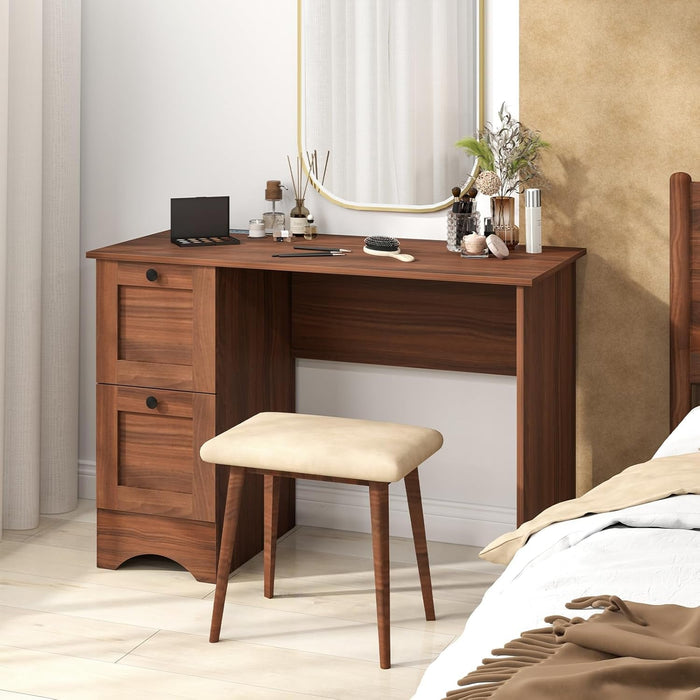 Computer Desk with 2 Drawers, 43” Wooden Home Office Desk with Charging Station, Compact Study Writing Desk, Modern Laptop PC Desk Workstation for Bedroom, Living Room (Walnut) - ShipItFurniture