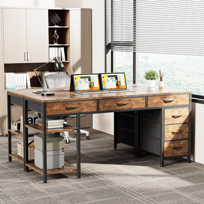 Computer Desk with 6 Drawers, 54 Inch Office Desk with Shelves, Reversible Gaming Desk, Corner Desk with Storage, Work for Home Office, Study, Living Room, Rustic Brown - ShipItFurniture