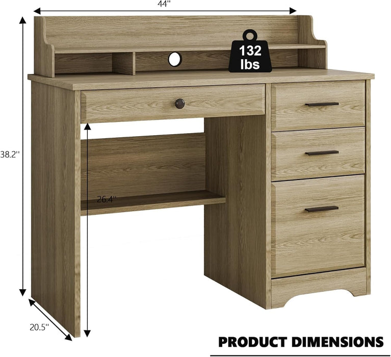 Computer Desk with Drawers, Farmhouse Home Office Desk with Monitor Stand and File Drawer, Wood Simple PC Desk with Storage, Writing Desk for Bedroom, Grey - ShipItFurniture