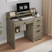 Computer Desk with Drawers, Farmhouse Home Office Desk with Monitor Stand and File Drawer, Wood Simple PC Desk with Storage, Writing Desk for Bedroom, Grey - ShipItFurniture